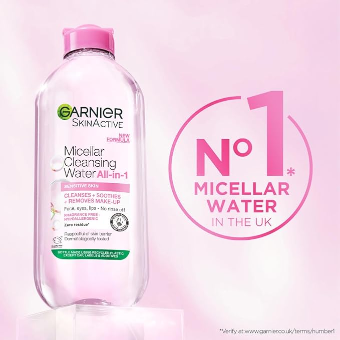 Garnier Micellar Cleansing Water 700ml, Gentle face cleanser & Make up Remover, Suitable For All Skin Types Including Sensitive Skin, Soothing Formula, Dermatologically Tested